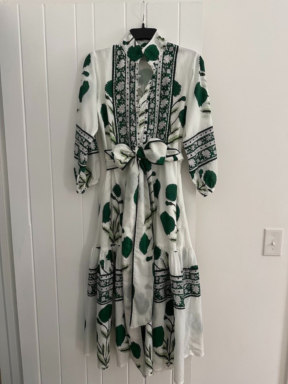 Sue Sartor Green & White Floral Flounce Dress